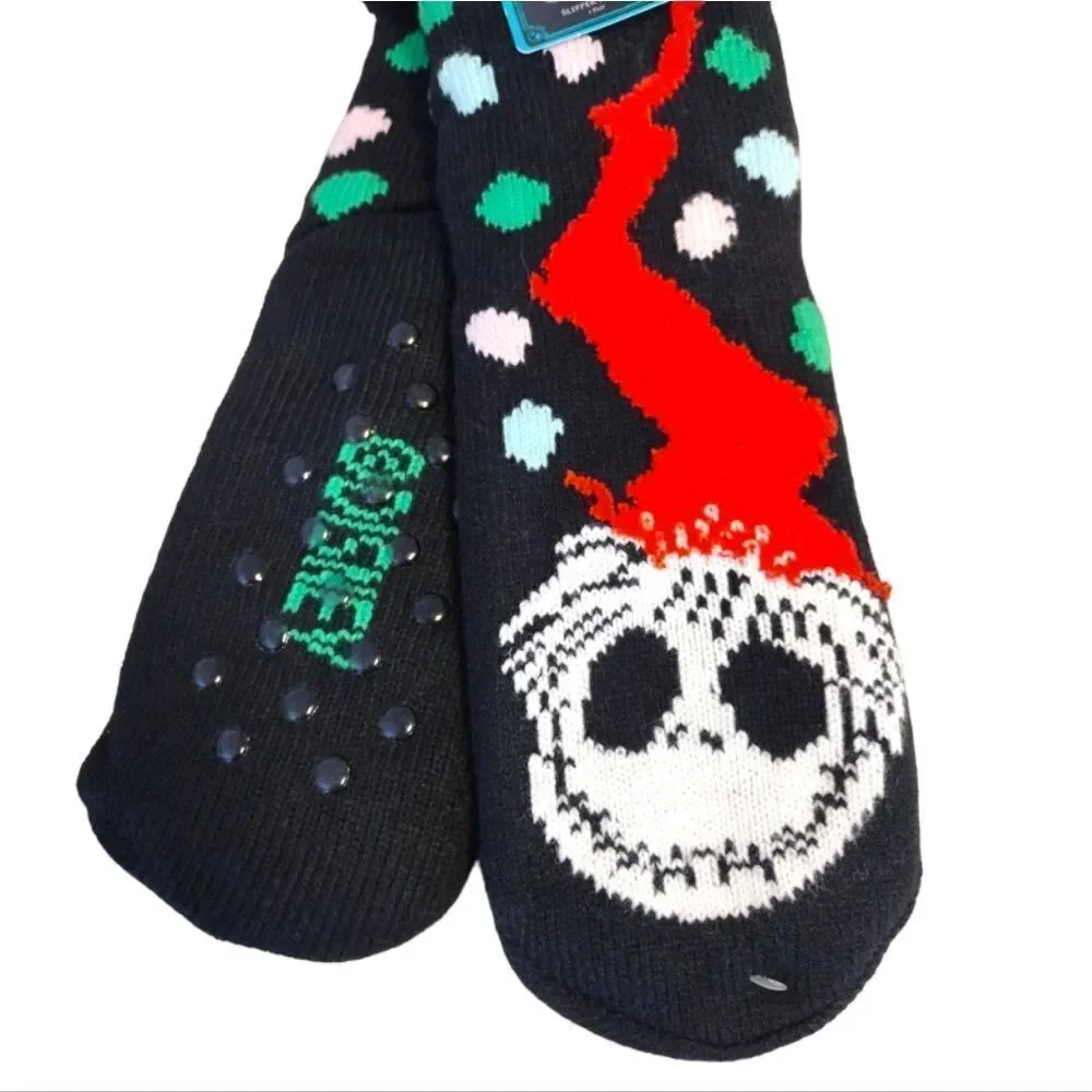 Disney Nightmare Before Christmas Black Sherpa Holiday‎ Slipper Socks NWT